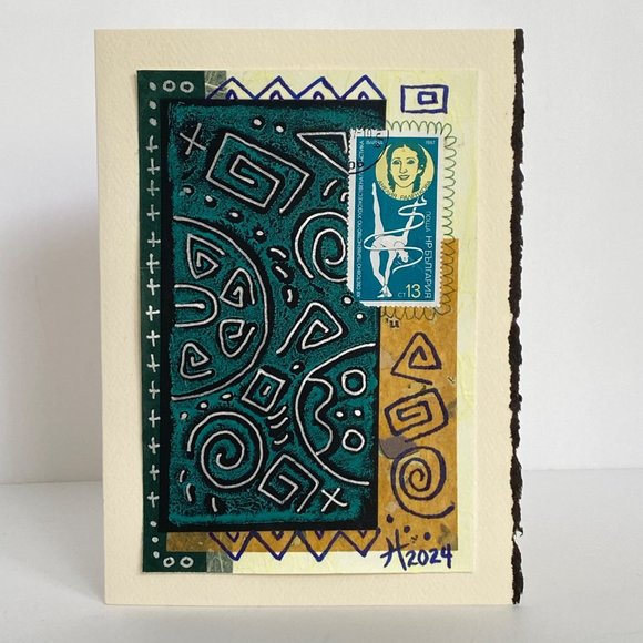 Collage Art Handmade Original Blank Greeting Card and Envelope Frame Ready - Picture 2 of 5